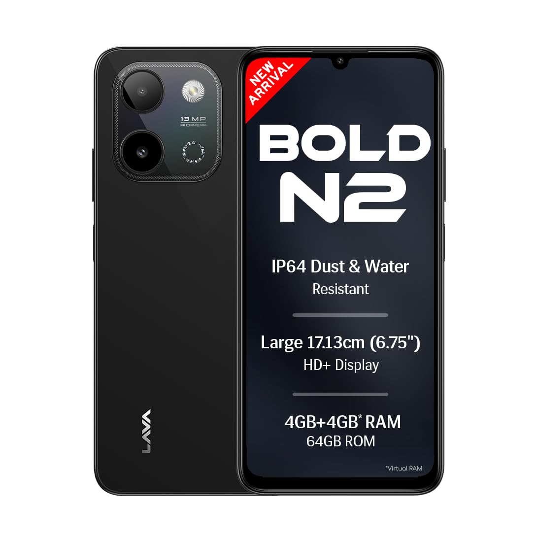 Lava Bold N2 (Indus Black, 4 GB RAM, 64 GB Storage) | 13MP AI Dual Rear Camera | Largest 6.75" HD+ Display | 5000 mAh Battery & 10W Charging | IP64 Water & Dust Proof | Charger & Phone-Case in Box-picture-44