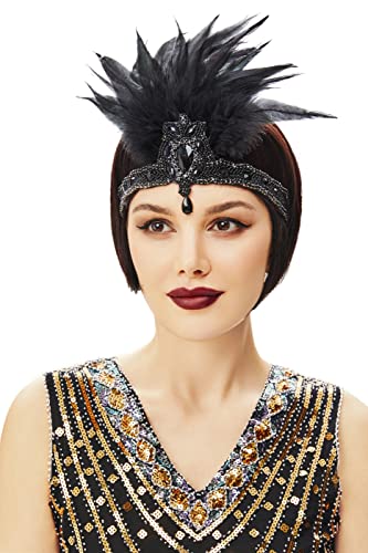 BABEYOND 1920s Flapper Headpiece 20s Carnival Feather Headband Crystal...