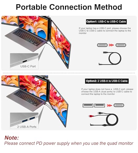 Image of 16 inch Laptop Screen Extender Monitor Portable, Quad Monitor, FHD 1200P IPS Laptop Extender Compatible with Wins /Mac for 13.6 inch - 18.5 inch Laptops