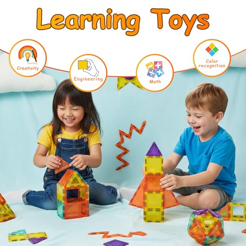 Image of TOYTASTIC Magnetic Tiles Building Blocks for Kids Preschool Educational Magnetic Construction Toys for Creative Learning & Brain Development Safe STEM Toy for Toddlers Age 3-8 Years (16 Pieces)