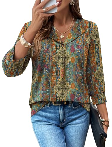 Image of WIHOLL 3 /4 Length Sleeve Womens Tops Dressy Casual Blouses Summer Spring Trendy Business Outfits Fashion Clothing