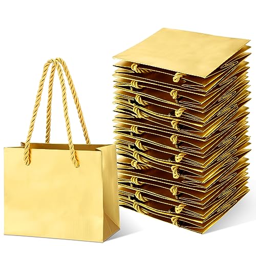 Fainne 24 Pcs Gold Mini Gift Bags with Handle Gift Card Bags Bulk Extra Small Paper Party Favor Boxes Tiny for Mothers Day Wedding Baby Shower Birthday Wrapping Supplies 4.7 x 3.9 x 2.3 Inch