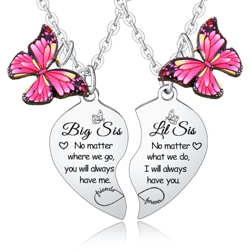 2PCs Big Sister Little Sister Heart Matching Pendant Necklace Big Sister Little Sister Gifts from Sister Christmas Birthday Gifts Butterfly Big Sister Little Sister Necklace Set Big Sister Gifts Big Sis Lil Sis Gifts Jewelry