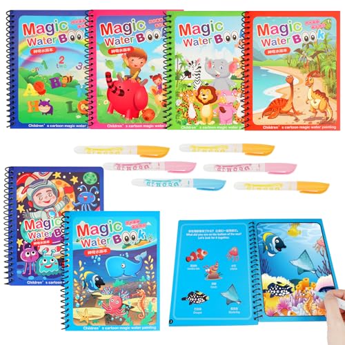 6 Pezzi Libro da Colorare con Acqua, Libro Magico da Colorare Acqua,Magic Water Book,Libri ad Acqua da Colorare Bambini,Libri Magici da Colorare ad Acqua,per Bambini Disegno Doodle Giocattolo