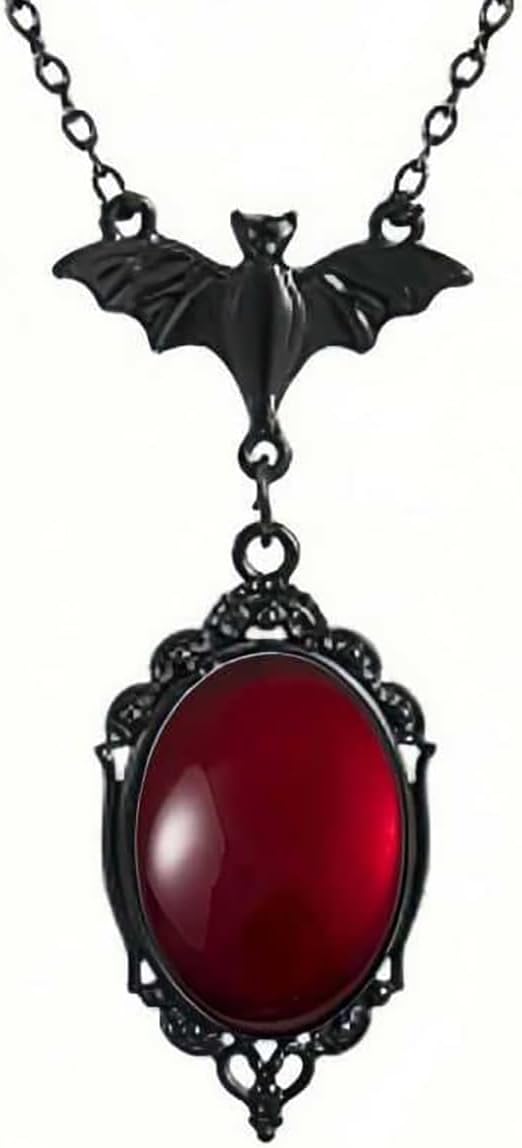 Gothic Bat Red Crystal Pendant Necklace for Women Punk Hip Hop Style Vintage Vampire Cameo Necklace Halloween Jewelry Accessories - Image 3
