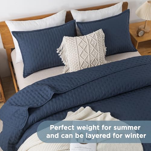Image of Andency Navy Blue King Size Quilt Bedding Set (106x96 Inch), 3 Pieces Soft Lightweight Bedspread Coverlet, Boho Summer Quilt King Size for All Season(1 Quilt, 2 Pillow Shams)