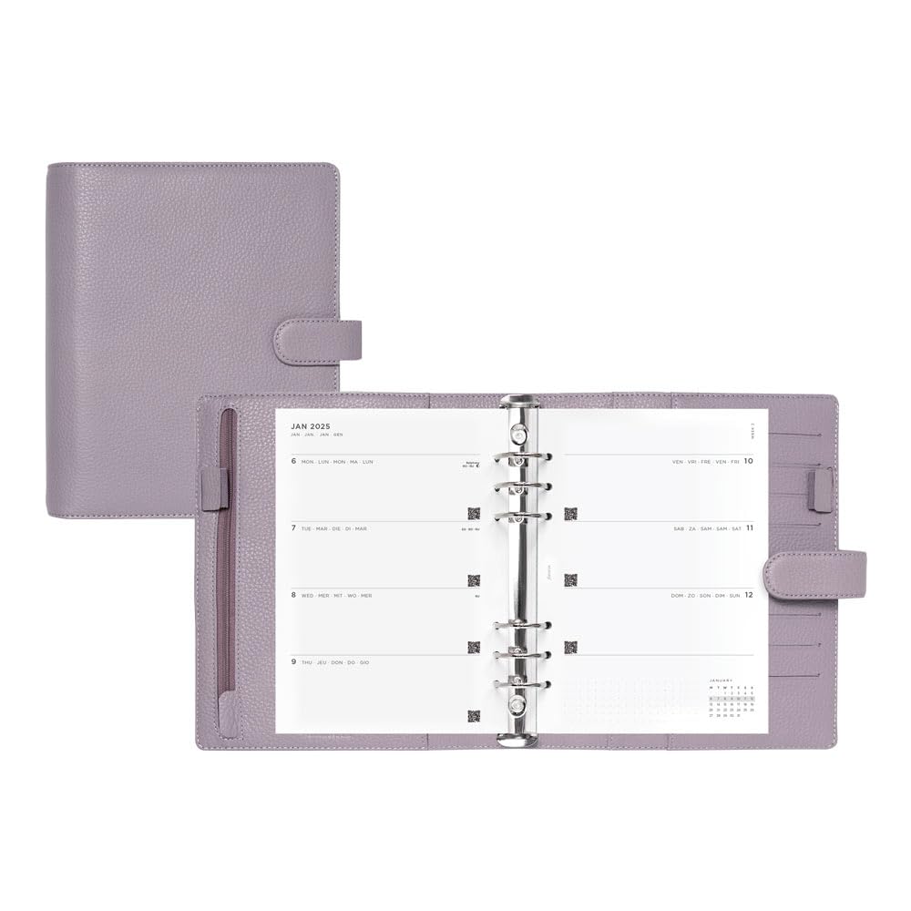 Filofax Norfolk C022641-25, Agenda settimanale 2025, formato tascabile, in morbida pelle pieno fiore, a sei anelli, multilingue