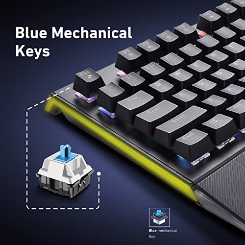 Image of Vertux Gaming Keyboard, Anti-Ghosting USB Wired Keyboard with RGB Effects, Removable Magnetic Palm Rest, Aluminum Frame, 12 Multimedia Keys and Blue Mechanical Keys for Windows, Mac OS, Toucan