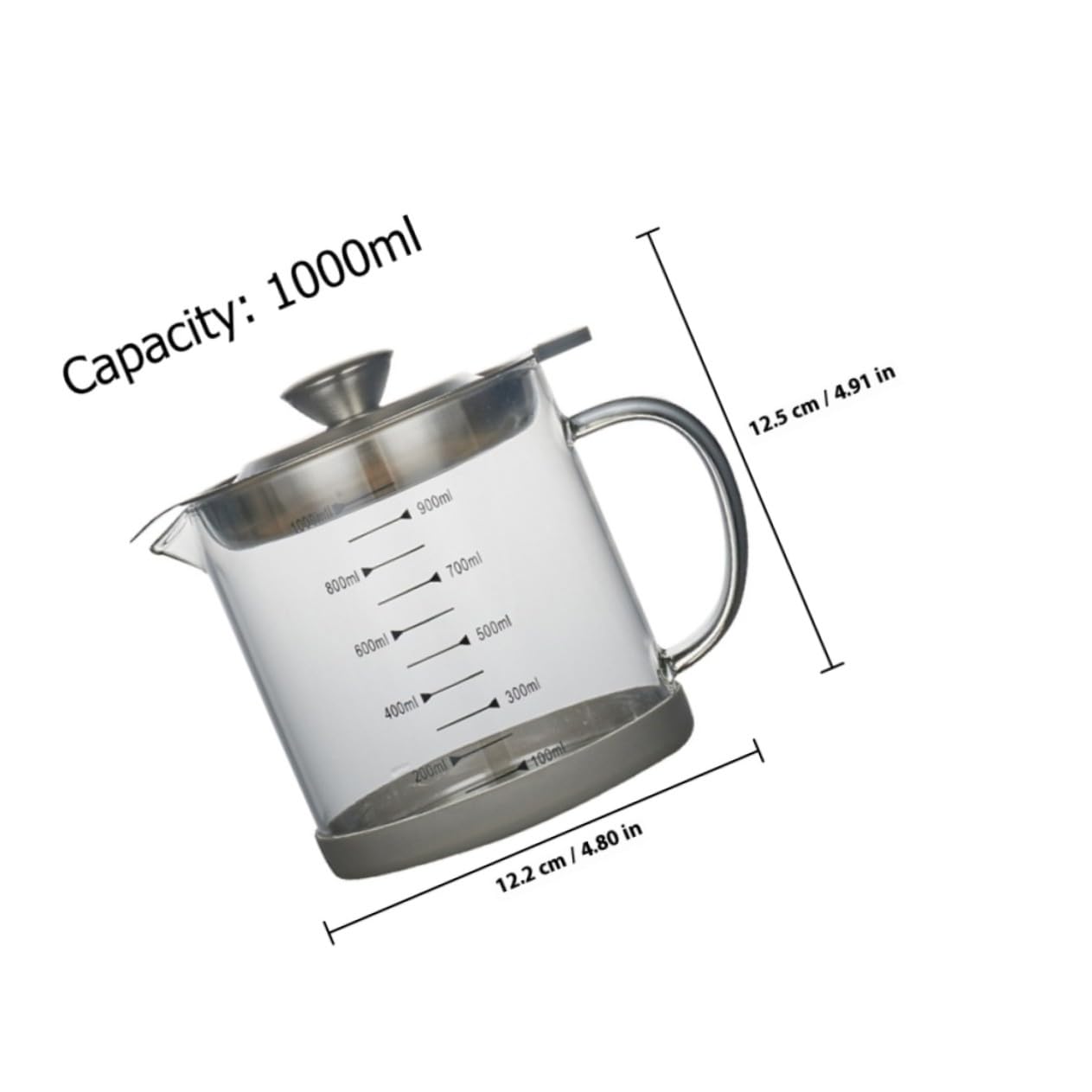 POPETPOP Passoire Métallique à Mailles Fines en Acier Inoxydable avec Récipient à Huile 1000ml pour Filtration et Stockage Cuisine avec Poignée Anti-brûlure