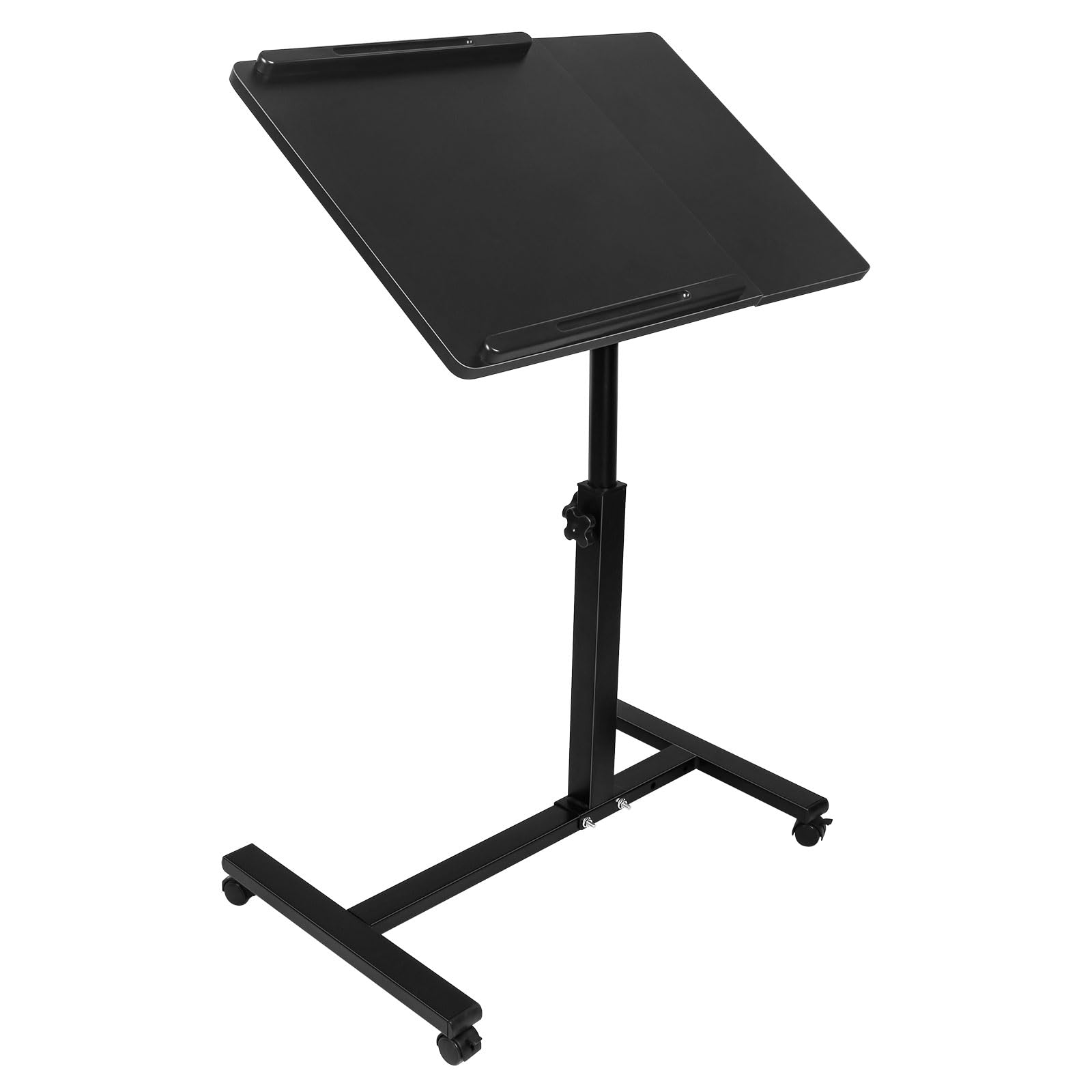 HUOLE Scrivania in piedi mobile con 4 ruote, scrivania in piedi su ruote, scrivania in piedi regolabile in altezza, tavolo da letto per soggiorno, camera da letto, 61 x 44 x 65/95 cm, nero