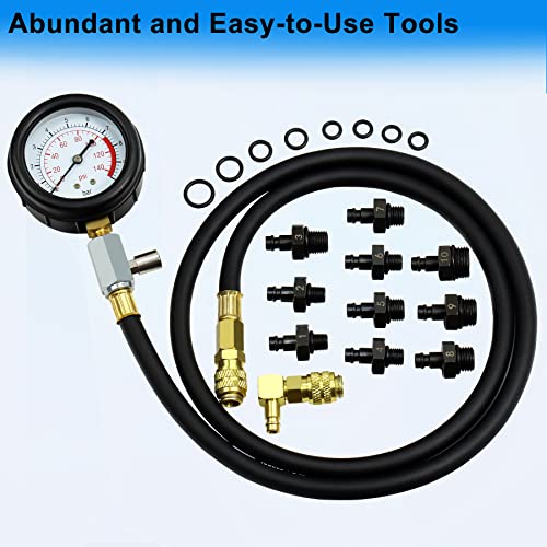 Joyfans Oil Pressure Tester Tool, 0-140Psi Oil Pressure Gauge Kit For Fuel System Mechanical Sensor Engine Cylinder Compression Test With Hose Adapters For Cars Atvs Trucks Use Blue Case #TOP5