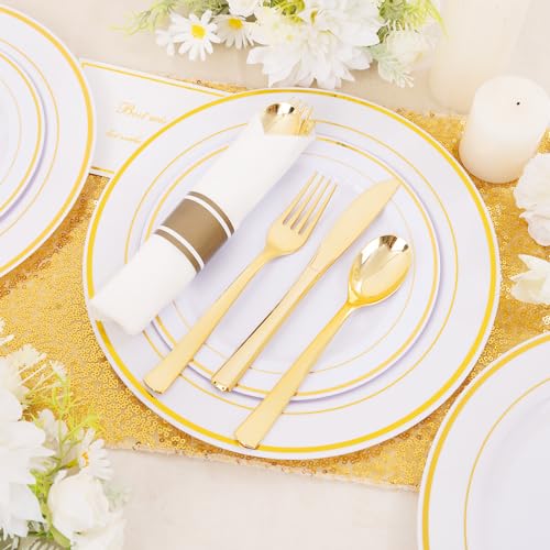 DaYammi 350PCS Gold Plastic Dinnerware Set for 50 Guests