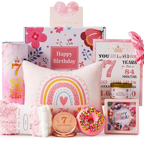 7th Birthday Gifts for Girls Best Gifts Basket Presents Ideas for Turning 7 Year Old Girls Happy Sweet 7th Birthday Pamper Hamper Box Kit for Sister Daughter Granddaughter Niece Teenage Teen Her