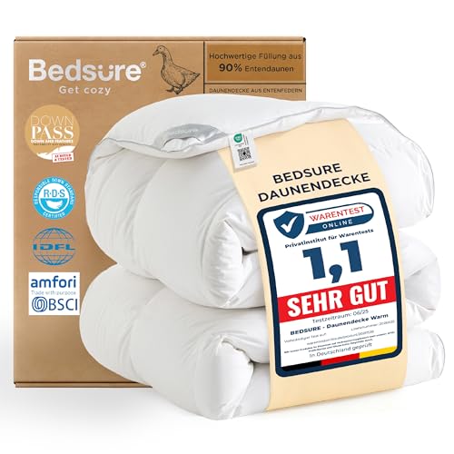 BEDSURE Daunendecke 135x200 Daunen Bettdecke - Warm Winterdecke 90{be1eb7f1a29fbbb81570b55c0253522d574d41a4fad58ed56ecbd56fe9e8b475} Daunen und 10{be1eb7f1a29fbbb81570b55c0253522d574d41a4fad58ed56ecbd56fe9e8b475} Federn 880 gr. Füllung, Federbettdecke with Öko-Tex, RDS in Deutschland, Waschbar Steppdecke Weiß BEDSURE Daunendecke 135x200 Daunen Bettdecke - Warm Winterdecke 90{be1eb7f1a29fbbb81570b55c0253522d574d41a4fad58ed56ecbd56fe9e8b475} Daunen und 10{be1eb7f1a29fbbb81570b55c0253522d574d41a4fad58ed56ecbd56fe9e8b475} Federn 880 gr. Füllung, Federbettdecke with Öko-Tex, RDS in Deutschland, Waschbar Steppdecke Weiß