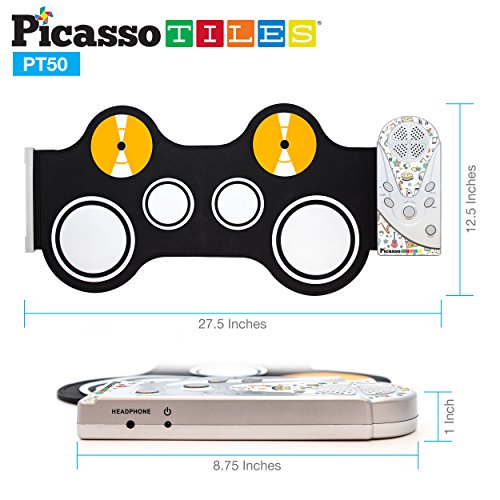 Picassotiles PT50-BLU/WHT Portable Kid'S Roll Up Drum, Educational Electronic Drum Set W/ 7 Different Drum Pads thumb #5