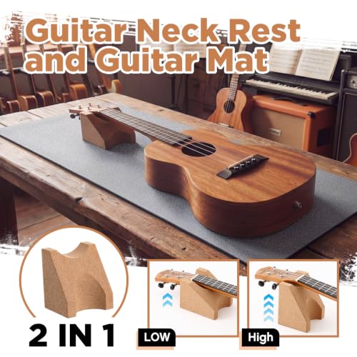 Image of Klyyo 41 In Guitar Mat with Neck Rest, 8mm Extra Thick TPE Non Slip,Grey | Dual Height Cradle for Bass Guitar, Repair Bench Pad for String Change Cleaning, Fits Acoustic Electric Ukulele