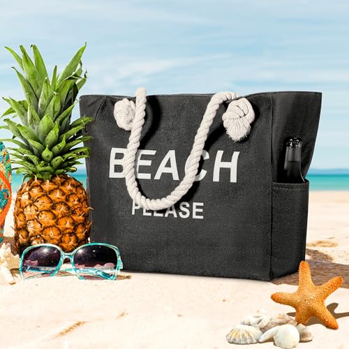 Large Canvas Beach Tote Bag with Zipper Women Swim, Travel, Shopping, Gym and Beach Holiday Cruise Essentials2