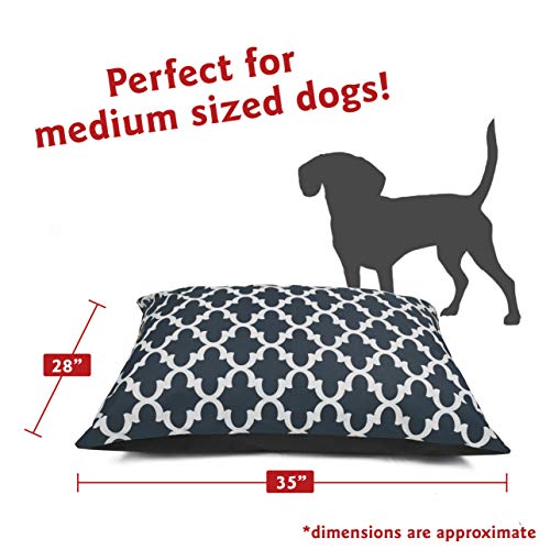 Image of Majestic Pet Rectangle Medium Dog Bed Washable - Non Slip Comfy Pet Bed - Dog Crate Bed Super Value Pillow Dog Bed - Dog Kennel Bed for Sleeping - Dog Bed Medium Breed 35 x 28 Inch - Trellis Navy