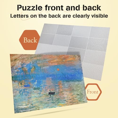 MISITU 2000 Pieces Jigsaw Puzzles for Adults "Rising Sun" by Monet, Art Puzzle Home Decoration, 70 x 100 cm - Image 4