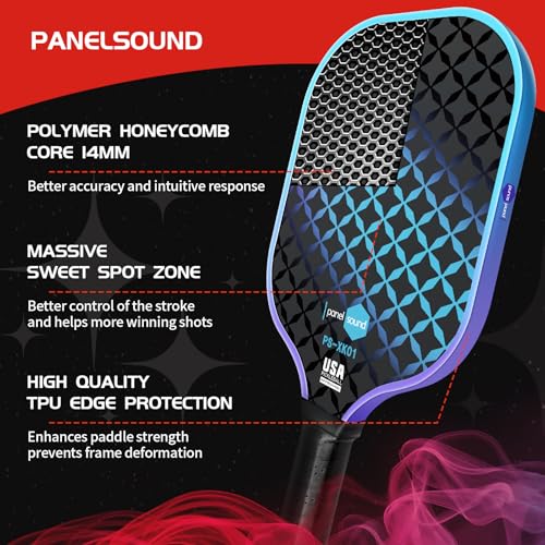 Image of Panel Sound Pickleball Paddles Set of 4, 4 Fiberglass Pickleball Rackets, Pickleball Racquets 4 Pack with 1 Carrying Case & 4 Outdoor Balls