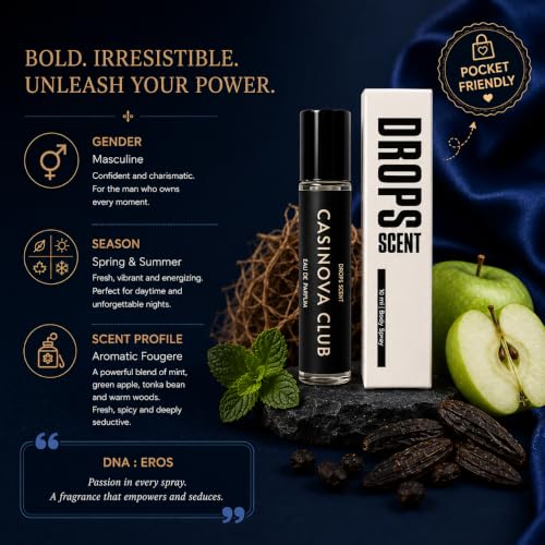 Image of Casinova Club Eau De Parfum for Men, Long Lasting Fresh Woody Citrus Perfume with Mint, Green Apple, Bergamot, Vanilla & Cedarwood Notes, Pocket Perfume Spray for Daily Wear & Travel - 10 ml
