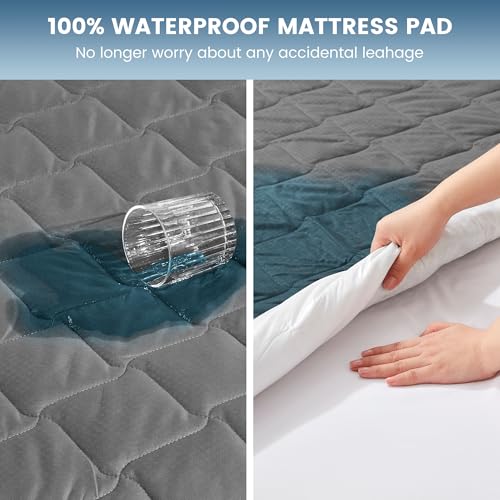 SLEEP ZONE Waterproof Mattress Protector Pad Queen Machine Washable, Breathable Mattress Topper with Deep Pockets, All-Season Use, Hotel Quality (Queen, Grey)
