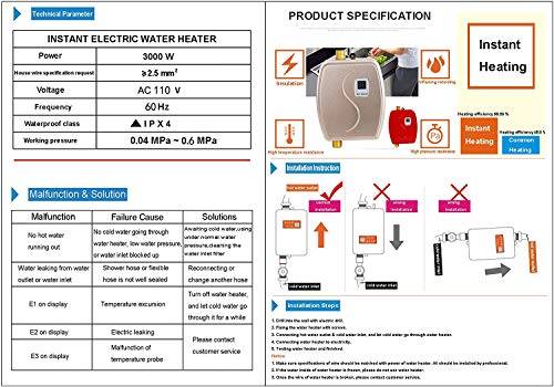 Water Heater, Tankless Electric Water Heater Portable Wall Mount Instant Heating Hot Water With LCD Digital Display 110V