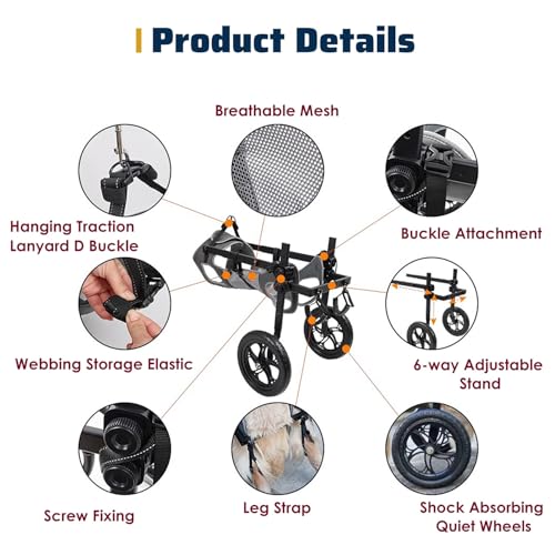 Silla de ruedas ajustable para perros y gatos con soportes para patas traseras 3