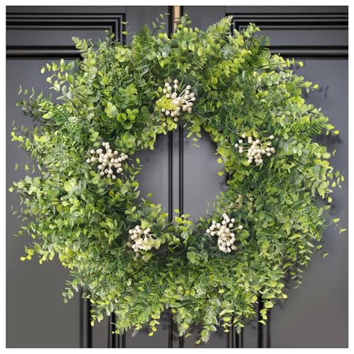24 Inch Eucalyptus Wreaths for Front Door Decor– Artificial Greenery Front Door Wreath, Outdoor Wreaths for Front Door for Spring, Summer, Fall & All Seasons Home or Porch Decor