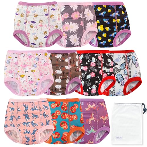 Image of EZ Moms 10 Packs Reusable Potty Training Underwear for Girls Double Absorption Training Panties for Toddler Girls 2T-3T High Waist Toddler Girl Underwear 2T Kid Confident Pee Pants with a Laundry Bag