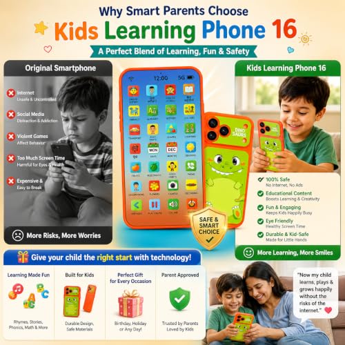 Image of Kids Learning Phone Toy with 13 Indian Regional Languages, 24 Learning Modes, Rechargeable, Music, Flash Cards, for Boys and Girls Age 2-12 Years
