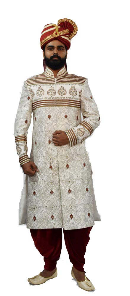 raj design studio Men`S White SERWANI Gold B/P with Maroon HERAM-picture-29