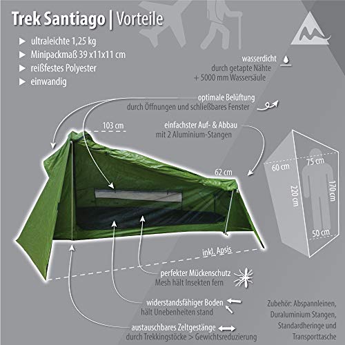 mapuera ultraleichtes Trekkingzelt Trek Santiago - EIN-Personen-Zelt Ultraleicht, kleines Packmaß, EIN-Mann-Zelt… – Bild 3