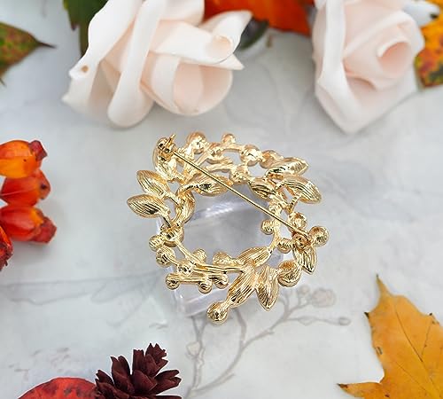 Image of Gyn&Joy Clear Crystal Rhinestone Floral Wreath Pin Brooch BZ005