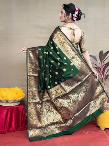 Image of Women's Kanjivaram Silk Saree with Blouse Piece, Banarasi Style,
