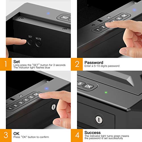 ASELINE Gun Safe Gun Safes for Pistols, Quick Access Handgun Safe Firearm Safety Device with Reliable Keypad or Key Lock, Portable Gun Security Safe Box for Home - Thumbnail 3