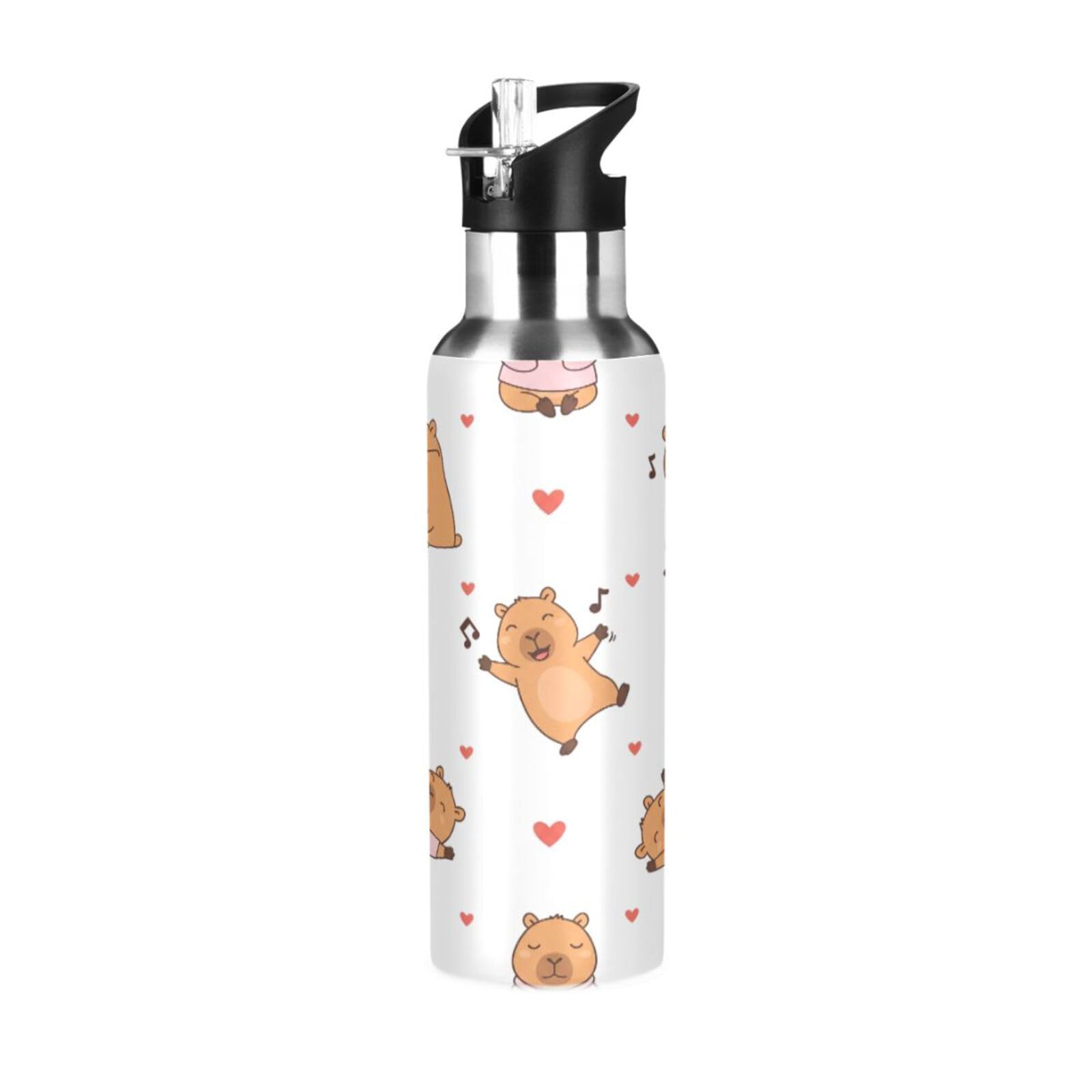 Cgiub Cute Capybara Insulated Water Bottle with Straw & Lid 600 ml BPA Free Leakproof Stainless Steel Water Bottle Vacuum Double Wall Wide Mouth Sports Cupg
