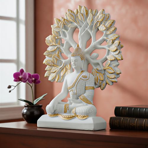 Image of Global Grabbers Buddha Statue Showpiece Idol Home Decor Decoration Items for Living Room and Gifts (White)