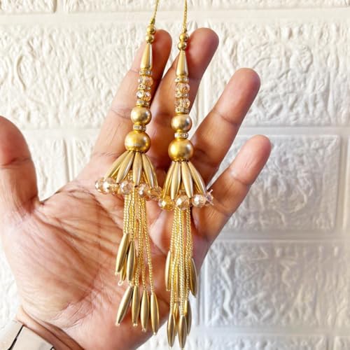 Image of Adikala Craft Store Handmade Ethnic Latkan Tassel Set of 2 for Saree Pallu, Blouse, Suits, Dupatta, Lehenga Decor (Golden Pipe 1L)