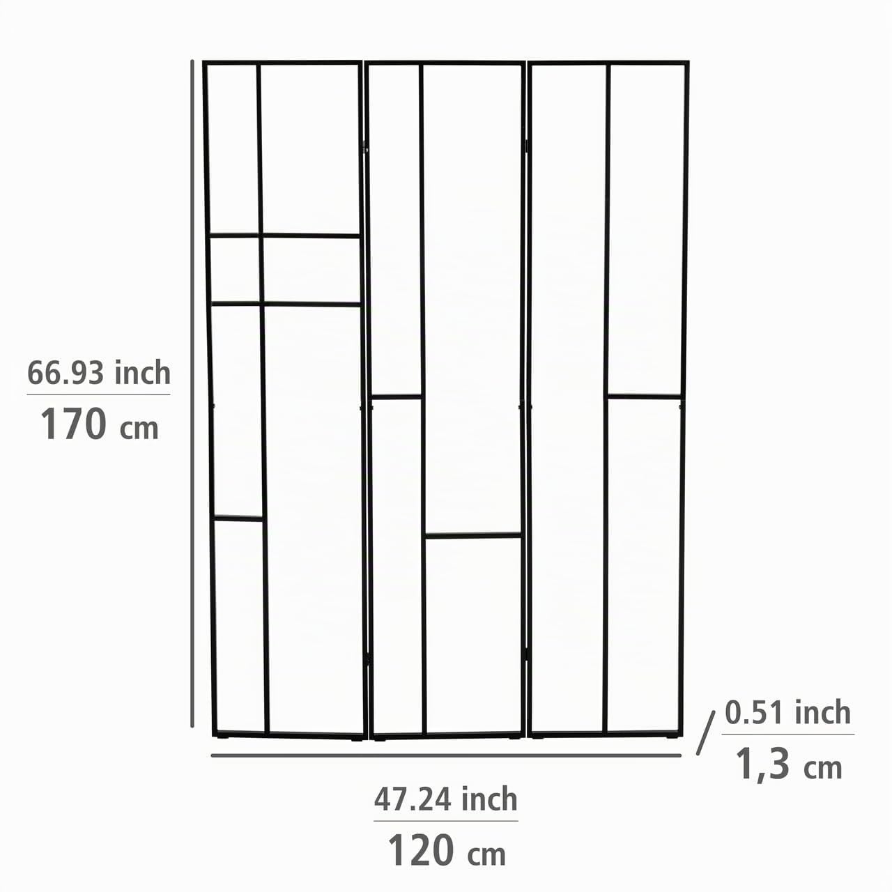 WENKO Paravent Shakti, séparateur pièce en métal thermolaqué Noir, Ranger et aérer Les vêtements, grilles avec Place Rangement Les écharpes, Accessoires et couvertures, 120 x 170 cm 69799800