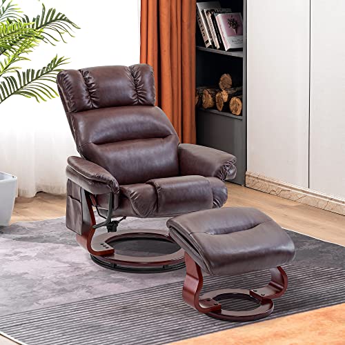Sillón reclinable con masaje y ottoman marrón oscuro miniatura 2