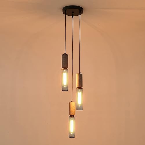 Miniatura 7 de Lámpara colgante lineal de hormigón de 3 luces con pantalla de malla metálica, moderna iluminación colgante industrial de cemento para cocina, isla,