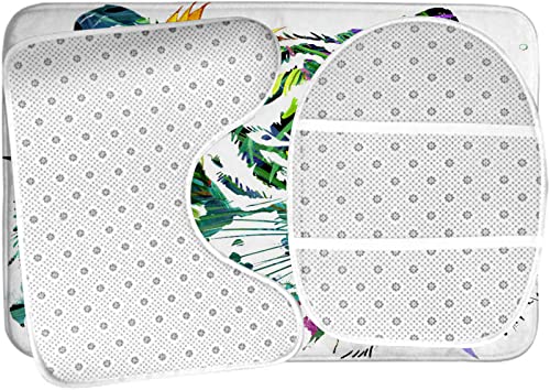 Badezimmerteppich-Set, 3-teilig, Tiger, exotische Tropische Pflanze, Hintergrund, Aquarell, waschbare Badteppiche, rutschfest, mit Rückenpolster, Konturteppich und Toilettendeckelbezug – Bild 6