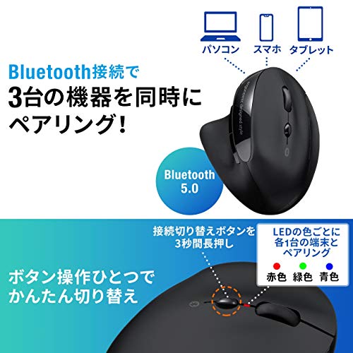 3台の機器をボタン一つで切り替えられる手に優しいサンワサプライのエルゴノミクスなbluetoothマウス 400 Mabt127 Sutero Choice