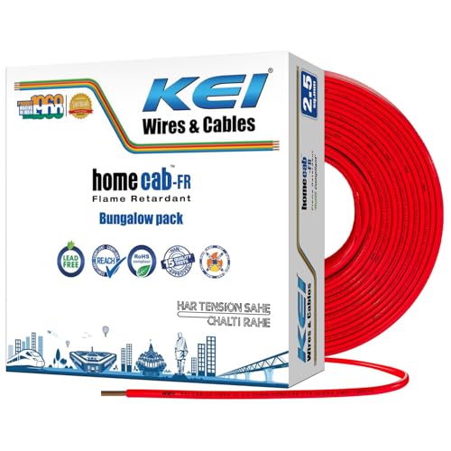 Image of KEI WIRES & CABLES Homecab 2.5 sqmm 1 Core 99.97% Pure Copper Conductor Flame Retardant House Wire PVC Insulated Cable for Domestic & Industrial Electrical Wiring (Red, 180 Meters)