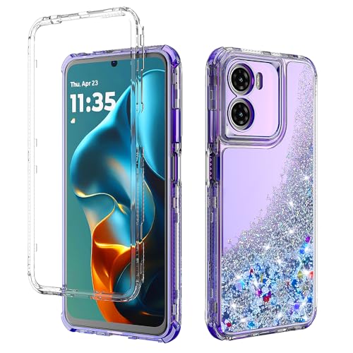 Sawiqpd for Motorola Moto G05 / E15 Case Glitter Sparkle Floating Liquid Quicksand Shockproof Clear Case Cute Love Heart Soft Silicone Bumper Bling Phone Cover for Moto G05 / E15 Purple