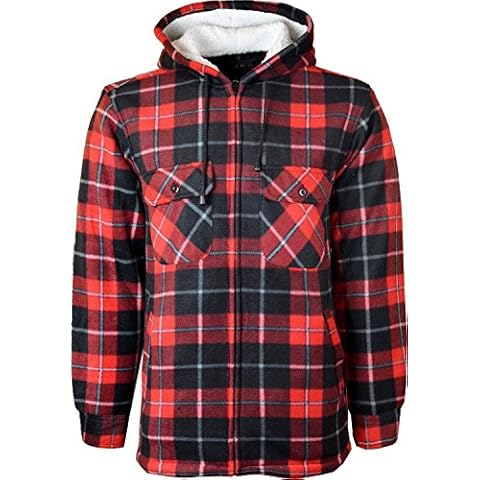 Miss Trendy Hooded Fleece Padded Lumberjack Shirt Jacket Fur Lined Sherpa Winter Warm Work (L, RED Hooded) Cover