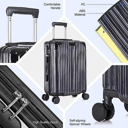 Apelila 4-Piece Vertical Stripe Luggage Set with TSA Lock, ABS+PC Hardshell Suitcase (16" 20" 24" 28") – Lightweight Spinner Wheel Carry-On & Checked Luggage (Bright Black)