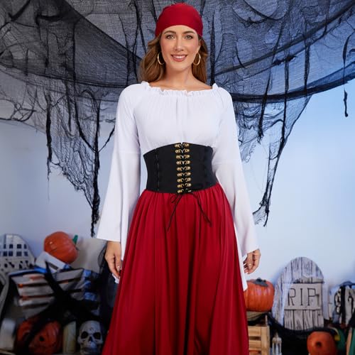 JASGOOD Women Wide Waist Belt Vintage Elastic Corset Belt Lace-up Tied Waspie Corset Belt for Dress Halloween Costume2