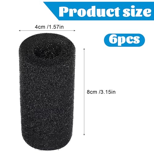 Image of Xinjoduz 6 PCS Aquarium Filter Sponge, Round Black Pre-Filter Sponge for Aquarium Shrimp Fry Fish Tank Filter Pump Sponges Replacement Foam Cover Accessories (3.2 inch x 1.6 inch, 0.8 inch Hole)